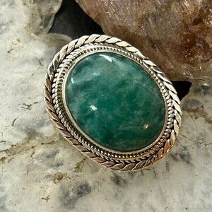 Sterling Silver Southwestern Style Oval Amazonite Decorated Ring Sz 7 For Women